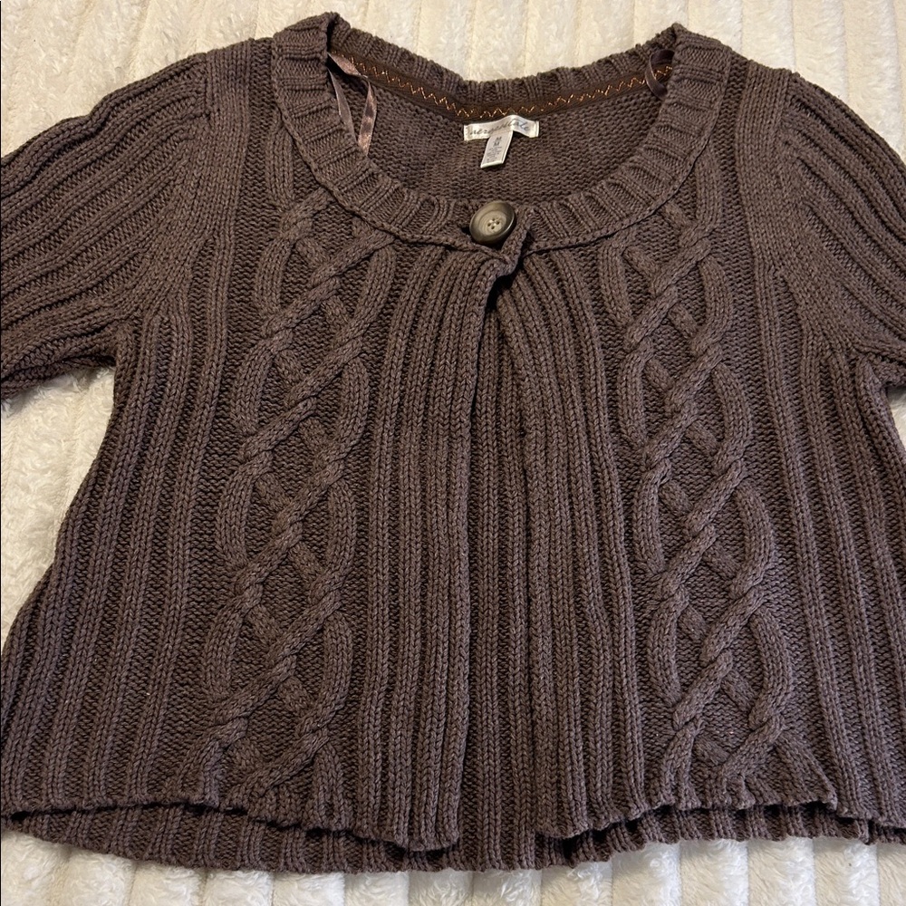 Vintage Aeropostale Brown Cable-Knit Short Sleeve Cardigan - Picture 3 of 11